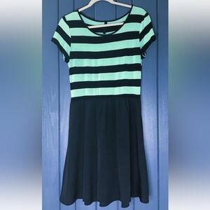 Mint Green Black Striped Dress Juniors Medium Retro Twee Whimsigoth Classic